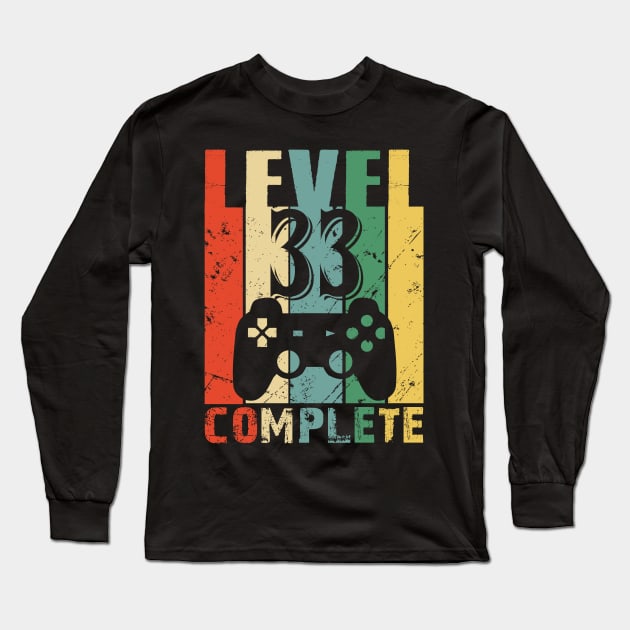 Vintage 33th Wedding Anniversary Level 33 Complete Funny Video Gamer Birthday Gift Ideas Long Sleeve T-Shirt by smtworld